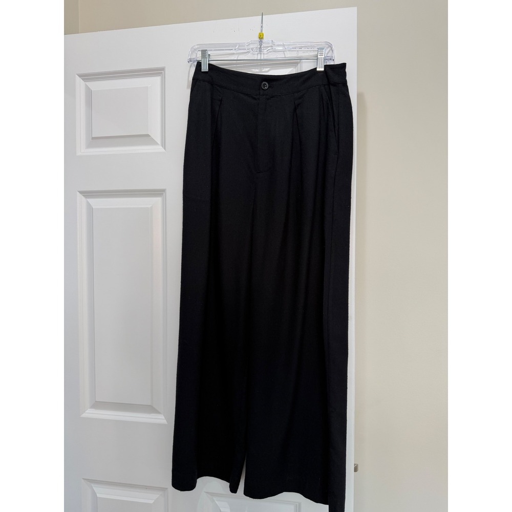 Jenni Kayne Wide Leg Trousers Women 6 Black Good Raw Silk Pleated High Rise